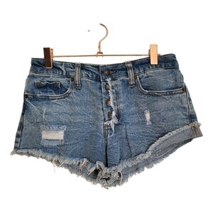 Wild Fable Shorts Womens Size 2 Blue Denim Cut Off Button Fly Mid Rise Distress